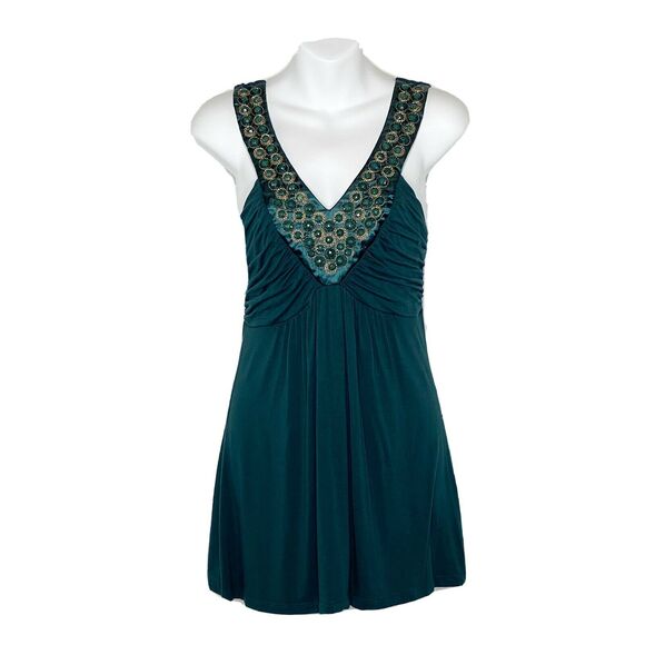 Soprano Top Women's Medium Green Embellished Sleeveless Tank Y2K - Picture 1 of 11
